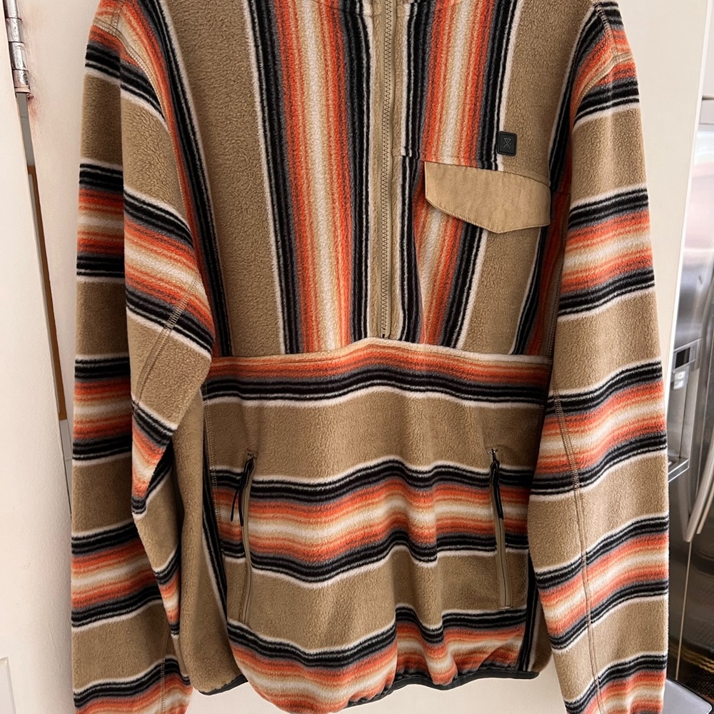 Roark Zip Up Sweater Tan and Orange Casual Stripes